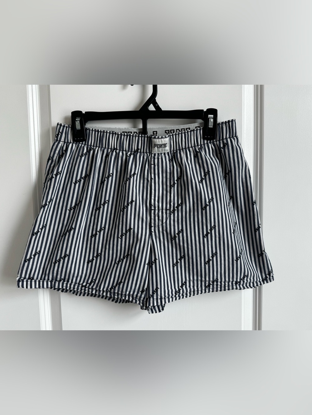 PINK Victoria's Secret Striped Boxer Pajama Shorts Blue White Size S